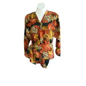 Vintage 80s Autumn Print Wrap Blouse Top